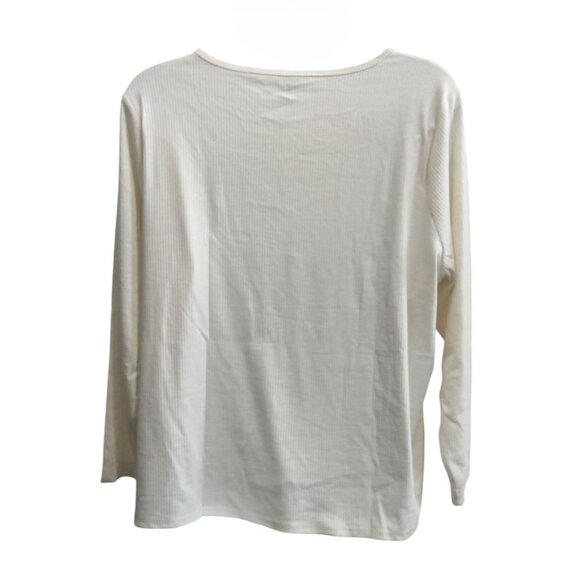 V-Neck Long Sleeve Knit Ribbed Top Pack Of 2 Eggshell White & Black Size 4X - Picture 5 of 13